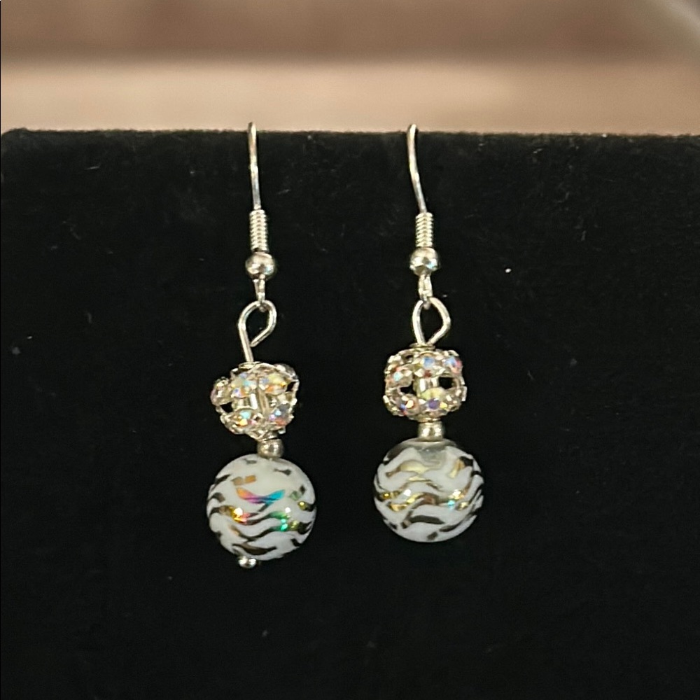 Elegant Silver and White Beaded Earrings